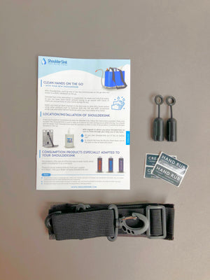 Set lave-main portatif 4en 1 + support (eau + savon + papier + désinfectant)